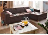 Ecksofa HOME AFFAIRE "Corby L-Form", braun, B:266cm H:80cm T:162cm, Struktur fein (100% Polyester);Chenille (100% Polyester);NaturLEDER (echtes Rindsleder) auf Sitzfläche, Kunstleder im Korpus;Melrose (100% Polyester), Sofas, Ecksofa, wahlweise mit Bettfunktion, Steppung auf Sitzfläche