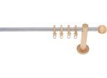 Gardinenstange GARESA "NEVADA", beige (natur, chromfarben), L:250cm Ø:16mm, Holzwerkstoff, Metall, Gardinenstangen, Gardinenstange, Wunschmaßlänge, Vorhanggarnitur, verlängerbar, mit Ringe