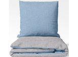 Wendebettwäsche SETEX "Feinbiber", blau (hellblau, hellgrau), B/L: 155cm x 220cm, 1 Stk., 1 Stk., Biber, B/L: 80cm x 80cm, 2 Stk., Biber, Obermaterial: 85% Baumwolle, 15% Polyester, Bettwäsche, Wendebettwäsche, mit Wendefunktion