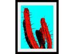 Bild QUEENCE "Kaktus", bunt (farbe rahmen: schwarz, farbe bild(er): bunt), B:50cm H:70cm T:3cm, Acrylglas, Holz, Papier, Bilder, Bild, HD Premium Poster-Druck inkl. Holzrahmen