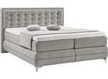 Boxspringbett MUSTERRING "Dubai", grau (d 041 grau), B:197cm L:214cm, Komplettbetten, Boxspringbett, Winkelfuß in Chrom, 3 Härtegrade, Kopfteil in Kassettensteppung
