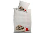Bettwäsche KINZLER "Katzenmotiv", weiß (bunt), B/L: 135cm x 200cm, 1 Stk., 1 Stk., Renforcé, B/L: 80cm x 80cm, 2 Stk., Renforcé, Obermaterial: 100% Baumwolle, Bettwäsche, Bettwäsche, aus Baumwoll-Renforcé
