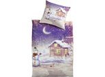 Bettwäsche MESANA "Schneemann", bunt, B/L: 155cm x 220cm, 1 Stk., 1 Stk., Polyester, B/L: 80cm x 80cm, 2 Stk., Polyester, Obermaterial: 100% Polyester, Bettwäsche, Bettwäsche, aus Mikrofaser Plüsch, Motiv Weihnachten, weich & kuschelig