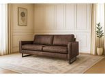 3-Sitzer HOME AFFAIRE "Pinto, 206 cm, Cord, Chenille, Lederoptik", braun, B:206cm H:85cm T:97cm, Kunstleder (65% Polyester, 35% Lederfasern);Cord (92% Polyester, 8% Polyamide), Sofas, 3-Sitzer, mit Keder, schwarze Metallfüße, Wellenunterfederung