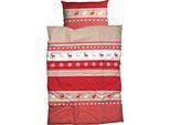 Bettwäsche CASATEX "Garmisch", rot, B/L: 155cm x 220cm, 1 Stk., 1 Stk., Biber, B/L: 80cm x 80cm, 2 Stk., Biber, Obermaterial: 100% Baumwolle, Bettwäsche, Bettwäsche, schöne Hirschmotive, Herzen und Schneekristallen