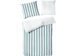 Wendebettwäsche PRIMERA "Delf", blau (aquamarin), B/L: 240cm x 220cm, 1 Stk., 2 Stk., Perkal, B/L: 80cm x 80cm & 80cm x 80cm, 3 Stk., Perkal, Obermaterial: 100% Baumwolle, Bettwäsche, Wendebettwäsche, mit Streifen