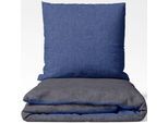 Wendebettwäsche SETEX "Feinbiber", blau (dunkelgrau, dunkelblau), B/L: 155cm x 220cm, 1 Stk., 1 Stk., Biber, B/L: 80cm x 80cm, 2 Stk., Biber, Obermaterial: 85% Baumwolle, 15% Polyester, Bettwäsche, Wendebettwäsche, mit Wendefunktion