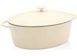 Bräter KRÜGER "Eisenguss Gansbräter mit Deckel SAVANNA, 34 x 27 x 12,5 cm", beige (creme), B:27cm H:12,5cm L:34cm, Töpfe, für Induktions-Kochfelder geeignet