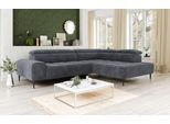 Ecksofa COTTA "Theo L-Form, B: 298 cm", grau (coal), B:298cm T:222cm, 92% POLYESTER (PES) / 8% POLYAMID (PA), Sofas, Ecksofa, mit Kopfteilverstellung, optional Sitztiefenverstellung