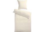 Bettwäsche KINZLER "Damast-Streifen", beige (ecru), B/L: 155cm x 220cm, 1 Stk., 1 Stk., Damast, B/L: 80cm x 80cm, 2 Stk., Damast, Obermaterial: 100% Polyester, Bettwäsche, Bettwäsche, aus Mikrofaser