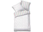 Bettwäsche DYCKHOFF "4014", bunt (koralle, mint), B/L: 135cm x 200cm, 1 Stk., 1 Stk., Frottee, B/L: 80cm x 80cm, 2 Stk., Frottee, Obermaterial: 75% Baumwolle, 25% Polyester, Bettwäsche, Bettwäsche, Mako-Satin, 100 % Baumwolle, pflegeleicht, grafisch
