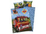 Babybettwäsche FEUERWEHRMANN SAM "Feuerwehrmann Sam", blau, B/L: 100cm x 135cm, 1 Stk., 1 Stk., Renforcé, B/L: 60cm x 40cm, 2 Stk., Renforcé, Obermaterial: 100% Baumwolle, Bettwäsche, Babybettwäsche, mit Löschzug und Helikopter