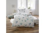 Bettwäsche DYCKHOFF "Blaue Lein Blume", weiß (weiß, blau), B/L: 135cm x 200cm, 1 Stk., 1 Stk., Frottee, B/L: 80cm x 80cm, 2 Stk., Frottee, Obermaterial: 75% Baumwolle, 25% Polyester, Bettwäsche, Bettwäsche, aus Weichfrottier