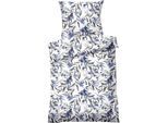 Bettwäsche DYCKHOFF "Blue Flowers", blau, B/L: 155cm x 220cm, 1 Stk., 1 Stk., Renforcé, B/L: 80cm x 80cm, 2 Stk., Renforcé, Obermaterial: 100% Baumwolle, Bettwäsche, Bettwäsche