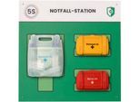 Paperflow Shadowboard „Notfall-Station“, Wandmontage, für 1 Augenspülstation/1 Erste-Hilfe-Kasten/1 Biogefahr-Set, erweiterbar, B 750 x H 750 mm, grün