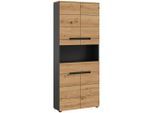 Mid.you Hochschrank, Dunkelgrau, Eiche Artisan, Kunststoff, 2 Fächer, 1 Schublade(n) Schubladen, 76x193x34 cm, FSC Mix, Badezimmer, Badezimmerschränke, Hochschränke