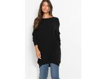 Longpullover BONPRIX, Damen, Gr. 36/38 (S), schwarz, Strick, Obermaterial: 50% Viskose, 26% Polyamid, 24% Polyester, unifarben, oversize ca. Mitte Oberschenkel, Rundhals, Strickkante, Pullover Longpullover, aus Viskose-Mix, mit Langarm, für Wintermode, Oversize Passform