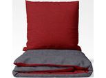 Wendebettwäsche SETEX "Feinbiber", rot (dunkelrot, dunkelgrau), B/L: 200cm x 200cm, 1 Stk., 2 Stk., Biber, B/L: 80cm x 80cm, 3 Stk., Biber, Obermaterial: 85% Baumwolle, 15% Polyester, Bettwäsche, Wendebettwäsche, mit Wendefunktion