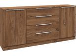 Kommode BORCHARDT MÖBEL "Oliva, Kommode mit Metallgriffen", braun (eichefarben vintage), B:166cm H:78cm T:35cm, Holzwerkstoff, Sideboards, Kommode, mit 4 Schubkästen