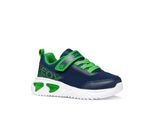 Sneaker GEOX "J ASSISTER BOY", Mädchen, Gr. 24, navy, hellgrün, Lederimitat, Textil, Schuhe Sneaker, Klettschuh mit Blinkfunktion, Größenschablone zum Download