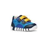 Lauflernschuh GEOX "B IUPIDOO BOY", Baby, Gr. 24, blau, Lederimitat, Mesh, Schuhe Lauflernschuh, Babyschuh mit Logoschriftzug, Größenschablone zum Download