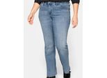 Bootcut-Jeans SHEEGO, Damen, Gr. 24, Kurzgrößen, blau (light blau, denim), 75% Baumwolle, 24% Polyester, 1% Elasthan, unifarben, lang, Jeans