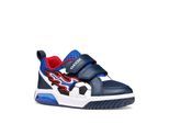 Sneaker GEOX "J INEK BOY", Mädchen, Gr. 24, navy, rot, Lederimitat, Textil, Schuhe Sneaker, Klettschuh mit Blinkfunktion, Größenschablone zum Download