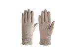 Lederhandschuhe PEARLWOOD "ARMA", Damen, Gr. 7.5, beige (taupe), Schafsleder, Handschuhe, mit Wollanteil, weiches Innenfutter aus Fleece