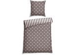Wendebettwäsche SCHIESSER "Stars & Stripes aus weicher Baumwolle mit Sternenprint", grau (taupe), B/L: 155cm x 220cm, 1 Stk., 1 Stk., Feinbiber, B/L: 80cm x 80cm, 2 Stk., Feinbiber, Obermaterial: 100% Baumwolle, Bettwäsche, Wendebettwäsche, MADE IN GREEN by OEKO-TEX-zertifiziert