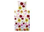 Bettwäsche PRIMERA "Mako-Satin-Bettwäsche Summer Time", bunt, B/L: 155cm x 220cm, 1 Stk., 1 Stk., Mako-Satin, B/L: 80cm x 80cm, 2 Stk., Mako-Satin, Obermaterial: 100% Baumwolle, Bettwäsche, Bettwäsche, mit bunten Blumen