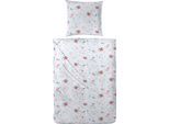 Bettwäsche PRIMERA "English Romance", blau (blau, rosa), B/L: 155cm x 220cm, 1 Stk., 1 Stk., Soft-Seersucker, B/L: 80cm x 80cm, 2 Stk., Soft-Seersucker, Obermaterial: 100% Baumwolle, Bettwäsche, Bettwäsche, mit zarten Blumen