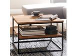 FineBuy Couchtisch quadratisch 60cm Akazie Massivholz Wohnzimmertisch 2 Ablagen