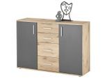 Mid.you Sideboard, Grau, Eiche, Kunststoff, 2 Fächer, 4 Schublade(n) Schubladen, 120.0x84.0x35.0 cm, Typenauswahl, Wohnzimmer, Kommoden & Sideboards, Sideboards
