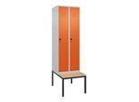C+P Spind Classic PLUS, Bank, 2 Abteile, 2120x600x815mm, 7035/2004 Verschluss Sicherheits-Drehriegel 3 Garderobenhaken Sitzbanktyp untergebaut ; C + (0800507-20|S10119)