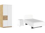 Schlafzimmer-Set RAUCH "Komplettzimmer Komplettschlafzimmer Schlafzimmer-Set (3-St.) MAIKA", schwarz-weiß (eiche artisan, alpinweiß, lederoptik weiß), Schrank Breite 91cm, Höhe 197 + ohne Matratze, B/H: 100cm x 200cm, Schrank Breite 91cm, Höhe 197, Holzwerkstoff, Schlafzimmermöbel-Sets, Schrank 3 Breiten, 2 Höhen, Bett 100 cm, Nachttisch MADE IN GERMANY