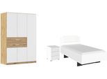 Schlafzimmer-Set RAUCH "Komplettzimmer Komplettschlafzimmer Schlafzimmer-Set (3-St.) MAIKA", schwarz-weiß (eiche artisan, alpinweiß, lederoptik weiß), Schrank Breite 136cm, Höhe 197 + ohne Matratze, B/H: 100cm x 200cm, Schrank Breite 136cm, Höhe 197, Holzwerkstoff, Schlafzimmermöbel-Sets, Schrank 3 Breiten, 2 Höhen, Bett 100 cm, Nachttisch MADE IN GERMANY
