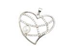 Herzanhänger JOBO "Anhänger Silberanhänger Herz 24 mm", silber (silber 925, weiß), Schmuckanhänger, Damen, Perlen Silber 925 (Sterlingsilber), Perlen, Silber 925 (Sterlingsilber), 925 Silber mit Perle und 50 Zirkonia