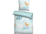 Kinderbettwäsche BIBERNA "0004524", ciel, B/L: 135cm x 200cm, 1 Stk., 1 Stk., Feinbiber, B/L: 80cm x 80cm, 2 Stk., Feinbiber, Obermaterial: 100% Baumwolle, Bettwäsche, wohlig warm + weich, pflegeleicht, 100% Baumwolle, Reißverschluss