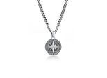 Kette mit Anhänger KUZZOI "Herren Panzerkette Kompass Maritim 925er Silber" Gr. 50, schwarz, Halsketten, Herren, 50, ohne Stein, Silber 925 (Sterlingsilber), L: 50