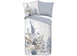 Wendebettwäsche DESCANSO "Junte", grau, B/L: 135cm x 200cm, 1 Stk., 1 Stk., Renforcé, B/L: 80cm x 80cm, 2 Stk., Renforcé, Obermaterial: 100% Baumwolle, Bettwäsche, Wendebettwäsche, Satin, Reißverschluss, Paspel, Biese, Wendeoptik, Luxe, Blätter, Grau
