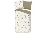 Wendebettwäsche GOOD MORNING "Saar", beige (ecru), B/L: 155cm x 220cm, 1 Stk., 1 Stk., Renforcé, B/L: 80cm x 80cm, 2 Stk., Renforcé, Obermaterial: 100% Baumwolle, Bettwäsche, Wendebettwäsche, 100% Baumwolle, Renforcé, Reißverschluss, Wendeoptik, Blätter