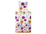 Bettwäsche PRIMERA "Mako-Satin-Bettwäsche Summer Time", lila, B/L: 135cm x 200cm, 1 Stk., 1 Stk., Mako-Satin, B/L: 80cm x 80cm, 2 Stk., Mako-Satin, Obermaterial: 100% Baumwolle, Bettwäsche, Bettwäsche, mit bunten Blumen