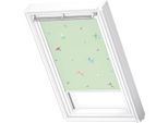 Verdunklungsrollo VELUX "DKL 4661SWL", kids grüne sterne, weiß, MK04, stufenlos positionierbar, Polyester, Rollos, Verdunklungsrollo, weiße Führungsschienen & Griffleiste