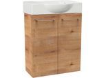 Waschtisch FACKELMANN "SBC", braun (braun, braun, ast, eiche optik), B:54,5cm H:70,5cm T:31,7cm, Holzwerkstoff, Keramik, Waschtische, Waschtisch, bestehend aus Becken und Unterbau, Breite ca. 55 cm