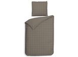 Wendebettwäsche HECKETT & LANE "Diamante", grau (taupe grau), B/L: 135cm x 200cm, 1 Stk., 1 Stk., Mako-Satin, B/L: 80cm x 80cm, 2 Stk., Mako-Satin, Obermaterial: 100% Baumwolle, Bettwäsche, Wendebettwäsche, kariert, hochwertiges Mako-Satin, Bettwäsche ab 135x200 cm.