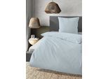 Bettwäsche DANIEL HECHTER "0061304", blau (taubenblau), B/L: 135cm x 200cm, 1 Stk., 1 Stk., Satin, B/L: 80cm x 80cm, 2 Stk., Satin, Obermaterial: 100% Baumwolle, Bettwäsche, Bettwäsche, feiner Glanz+weicher Griff, 100% Baumwolle, Reißverschluss,LOGO+Paspel
