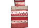 Bettwäsche CASATEX "Garmisch", rot, B/L: 135cm x 200cm, 1 Stk., 1 Stk., Biber, B/L: 80cm x 80cm, 2 Stk., Biber, Obermaterial: 100% Baumwolle, Bettwäsche, Bettwäsche, schöne Hirschmotive, Herzen und Schneekristallen