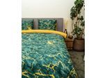 Bettwäsche KAYORI "Shima", grün, B/L: 135cm x 200cm, 1 Stk., 1 Stk., Mako-Satin, B/L: 80cm x 80cm, 2 Stk., Mako-Satin, Obermaterial: 100% Baumwolle, Bettwäsche, Bettwäsche, Hergestellt aus GOTS-zertifizierter Bio-Baumwolle