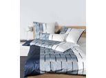 Bettwäsche JANINE "MILANO 45026", blau (nachtschattenblau, perlblau), B/L: 155cm x 220cm, 1 Stk., 1 Stk., Mako-Satin, B/L: 80cm x 80cm, 2 Stk., Mako-Satin, Obermaterial: 100% Baumwolle, Bettwäsche, Bettwäsche, mit Reißverschluss