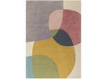 Wollteppich FLAIR RUGS "Glow, gemustert & modern", bunt, B:160cm H:8mm L:230cm, Wolle, Teppiche, fußbodenheizungsgeeignet, mit Hoch-Tief-Effekt